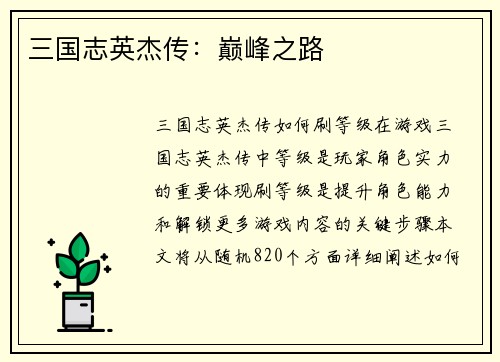 三国志英杰传：巅峰之路